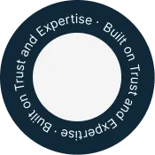 Circular badge icon with text “Built on Trust and Expertise” around the ring