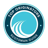 Top Originators Scotsman Guide award badge with circular teal and white design
